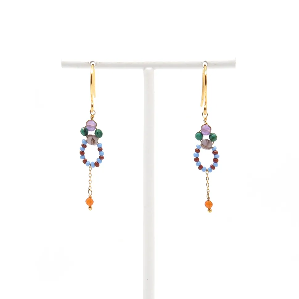 AX – oorbellen met amethist, cornaline en malachiet