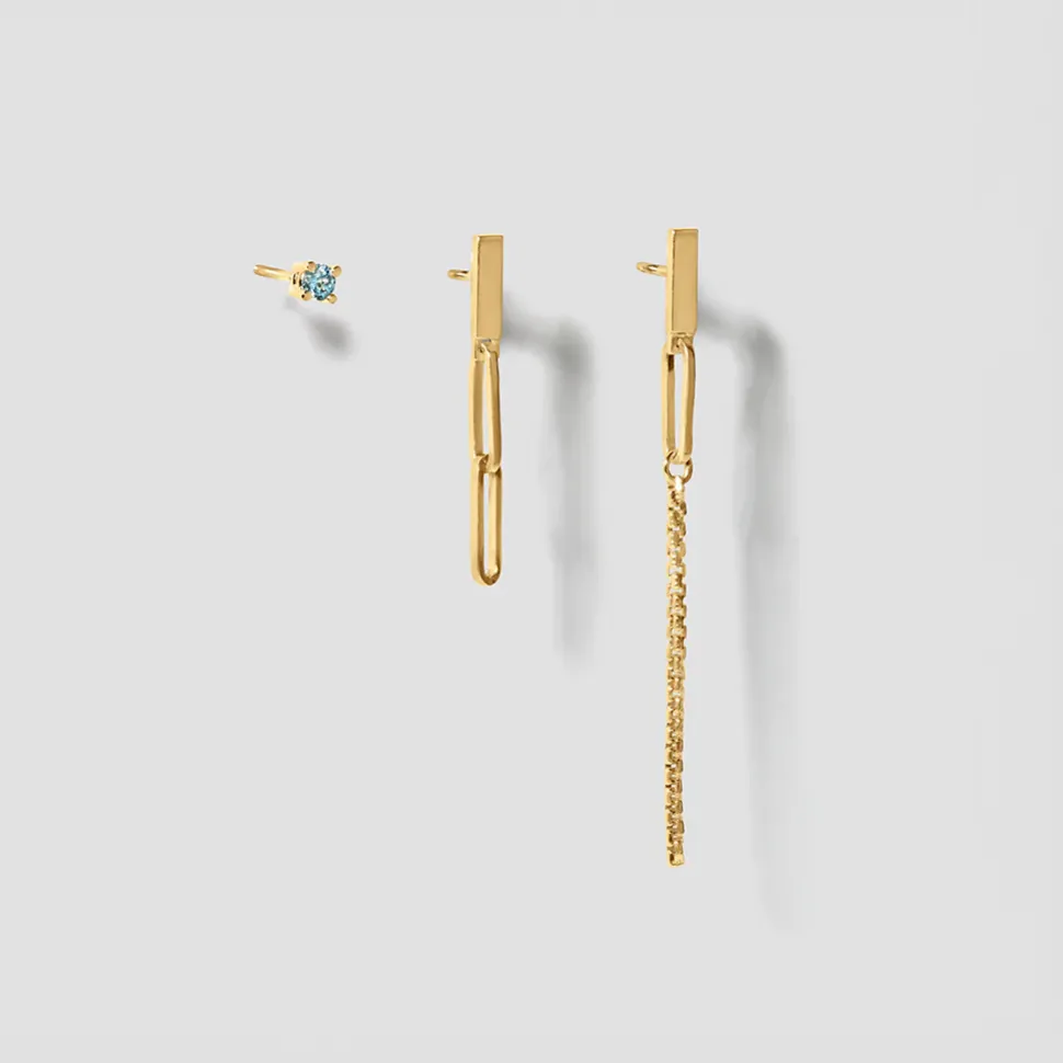 Lore Van Keer – noctis set van 3 studs met aquamarijn zilver verguld