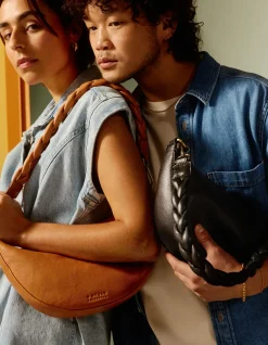 O My Bag – braided shoulder strap black soft grain leather