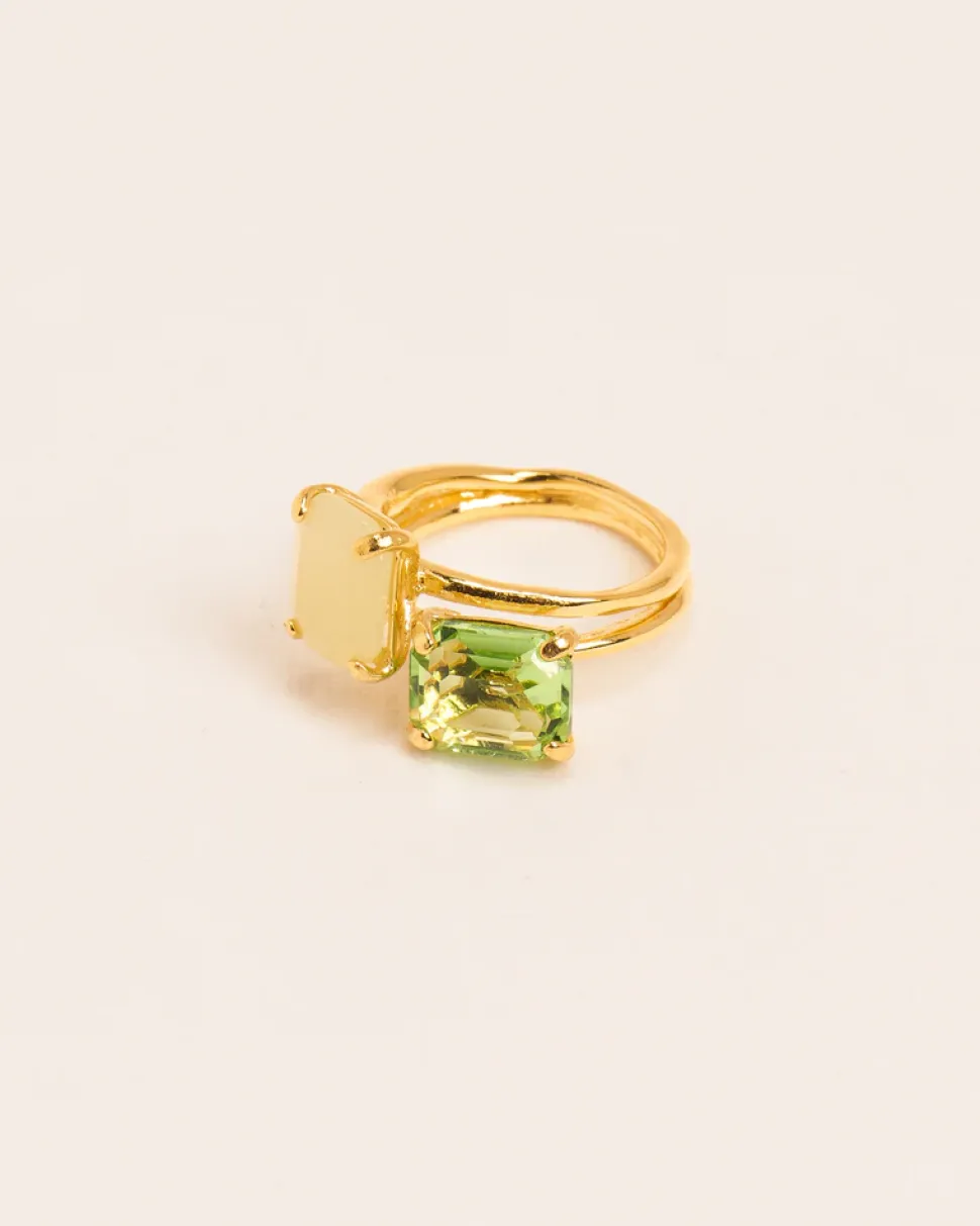 Wouters&Hendrix – dubbele ring met peridot kristal en serpentine