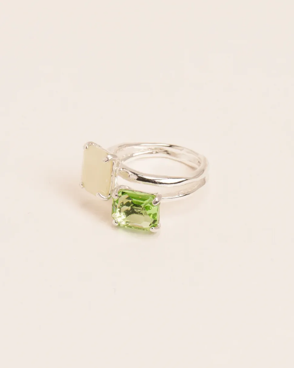 Wouters&Hendrix – dubbele ring met peridot kristal en serpentine
