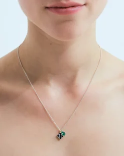 Wouters&Hendrix – ketting met onyx en parelmoer mozaïek en groene agaat