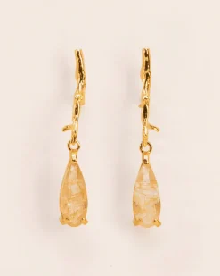 Wouters&Hendrix – oorbellen met tak structuur met rutielkwarts