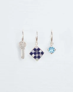 Wouters&Hendrix – oorringen set van 3 met sleutel, blauwe topaas en mozaïek