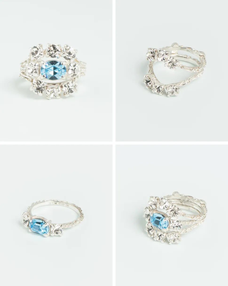 Wouters&Hendrix – ring met aquamarijn kristal en kristallen