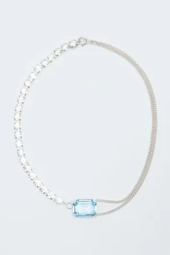 Wouters&Hendrix – statement ketting met aquamarijn kristal en kristallen