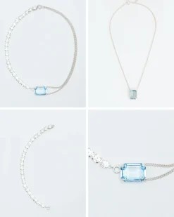 Wouters&Hendrix – statement ketting met aquamarijn kristal en kristallen