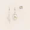 Wouters&Hendrix – trio van oorbellen met kraaienpoot, zoetwaterparel en kristal