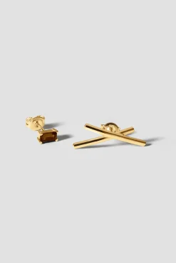 Lore Van Keer – noctis studs met bruine rookkwarts zilver verguld