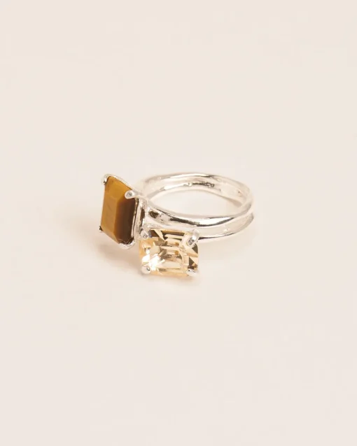 Wouters&Hendrix – dubbele ring met citrien en tijgeroog verguld